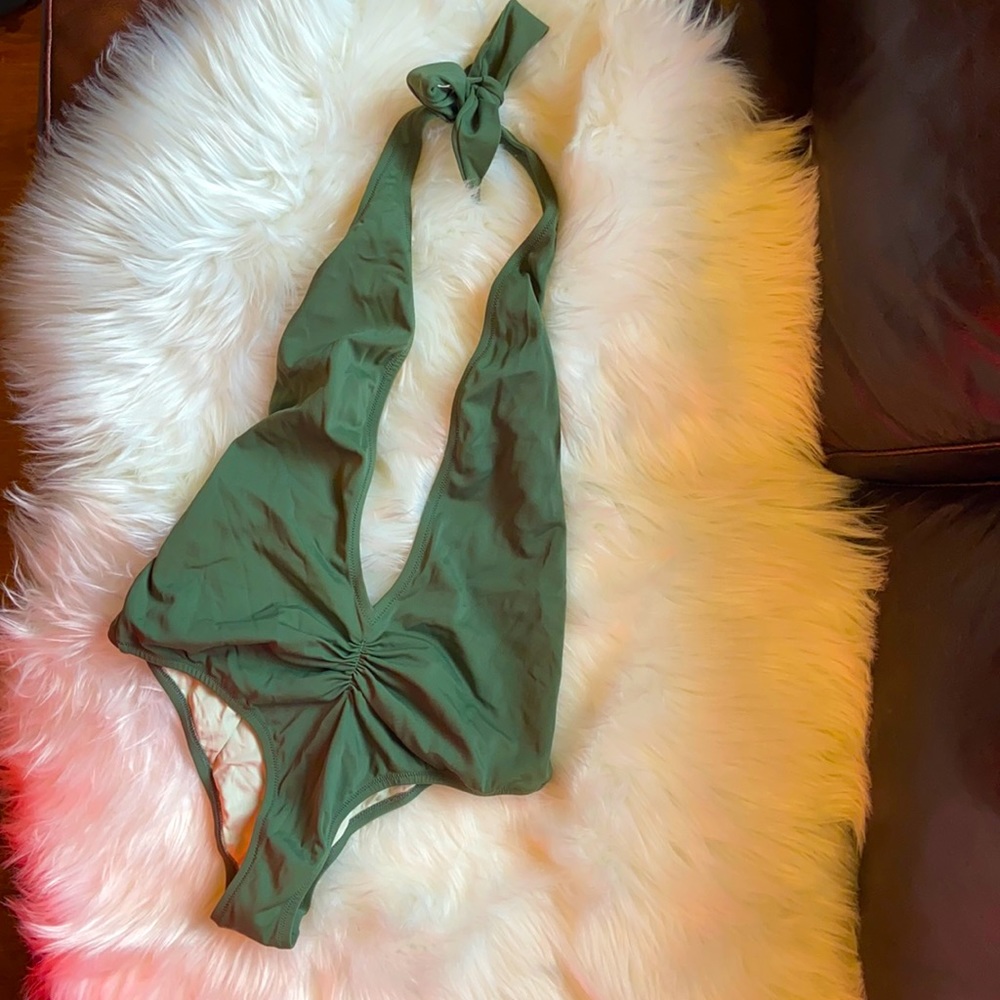 Plunging neckline, low back green one piece